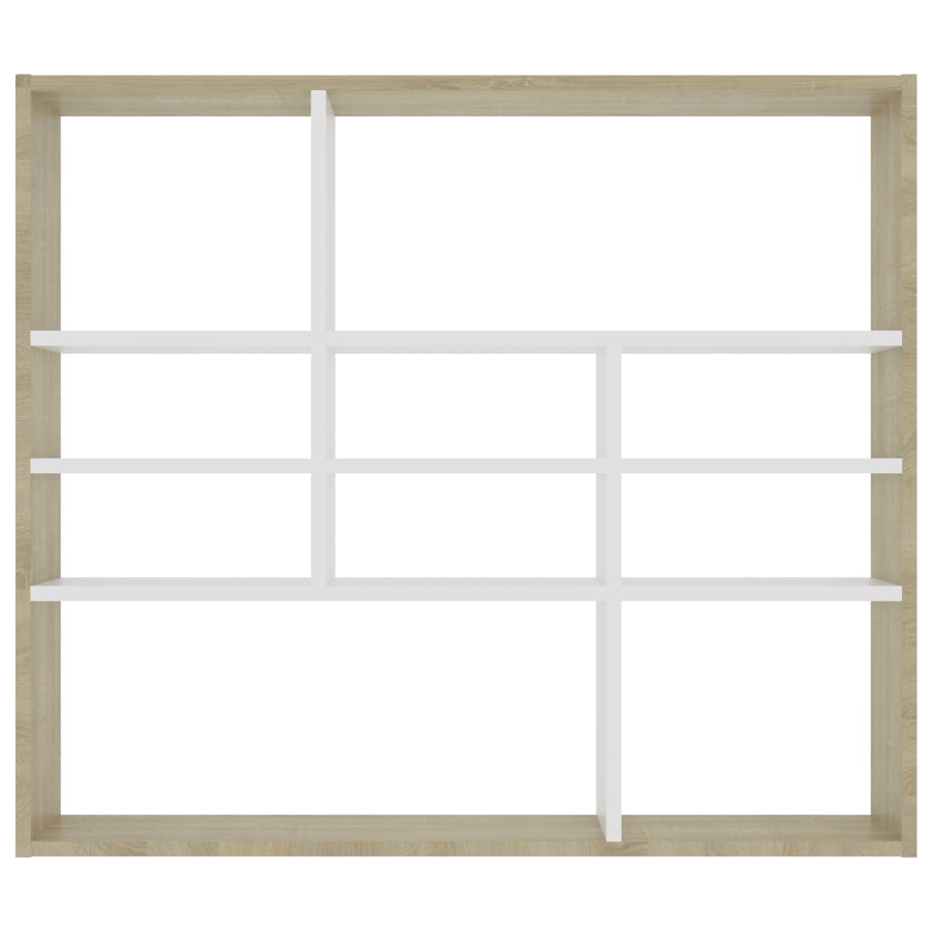 Wall Shelf White and Sonoma Oak 90x16x78 cm Chipboard
