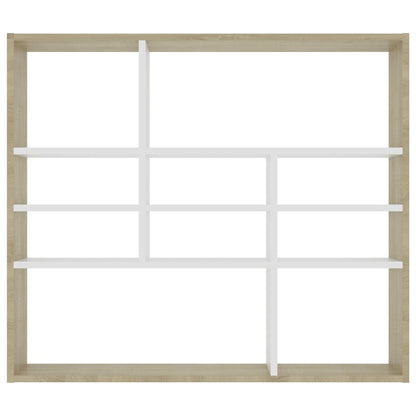 Wall Shelf White and Sonoma Oak 90x16x78 cm Chipboard