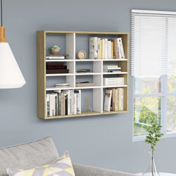 Wall Shelf White and Sonoma Oak 90x16x78 cm Chipboard