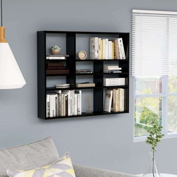  Wall Shelf High Gloss Black 90x16x78 cm Chipboard