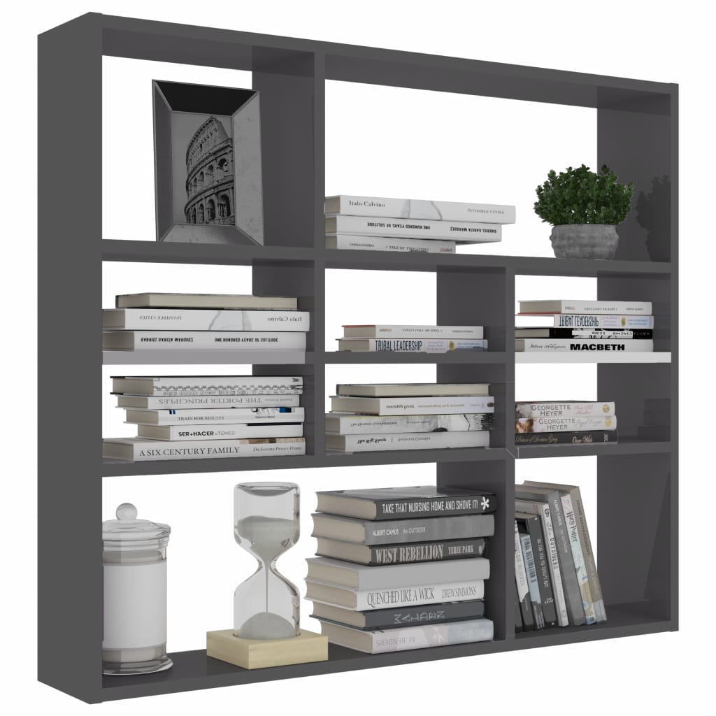 Wall Shelf High Gloss Grey 90x16x78 cm Chipboard