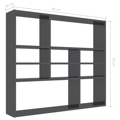 Wall Shelf High Gloss Grey 90x16x78 cm Chipboard