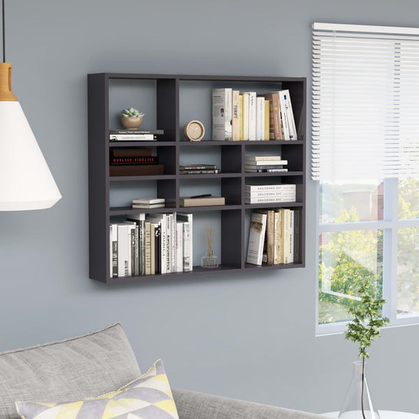  Wall Shelf High Gloss Grey 90x16x78 cm Chipboard