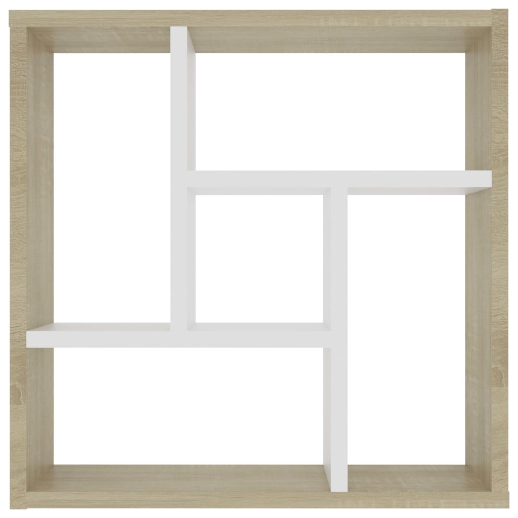 Wall Shelf White and Sonoma Oak 45.1x16x45.1 cm Chipboard