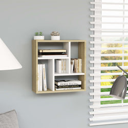 Wall Shelf White and Sonoma Oak 45.1x16x45.1 cm Chipboard