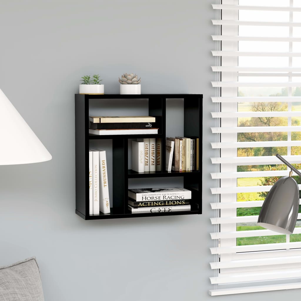 Wall Shelf High Gloss Black 45.1x16x45.1 cm Chipboard