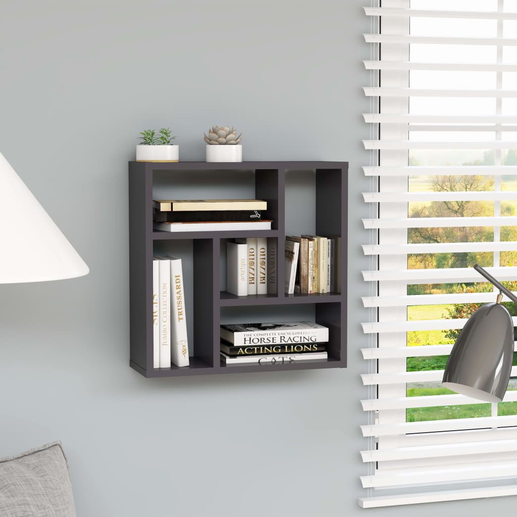 Wall Shelf High Gloss Grey 45.1x16x45.1 cm Chipboard