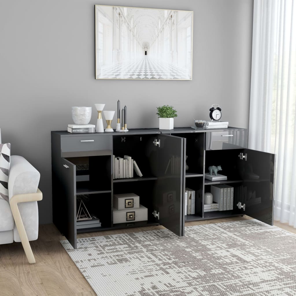 Sideboard High Gloss Grey 160x36x75 cm Chipboard