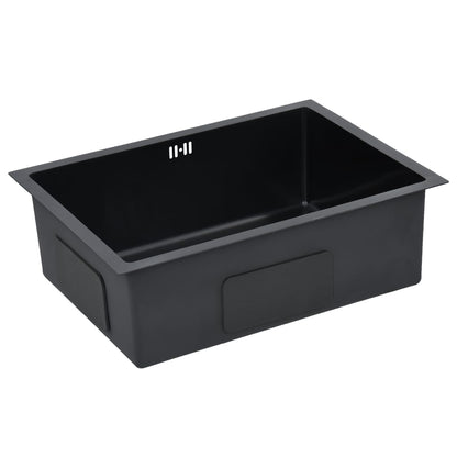 Handmade Kitchen Sink with Overflow Hole Black Stainless Steel