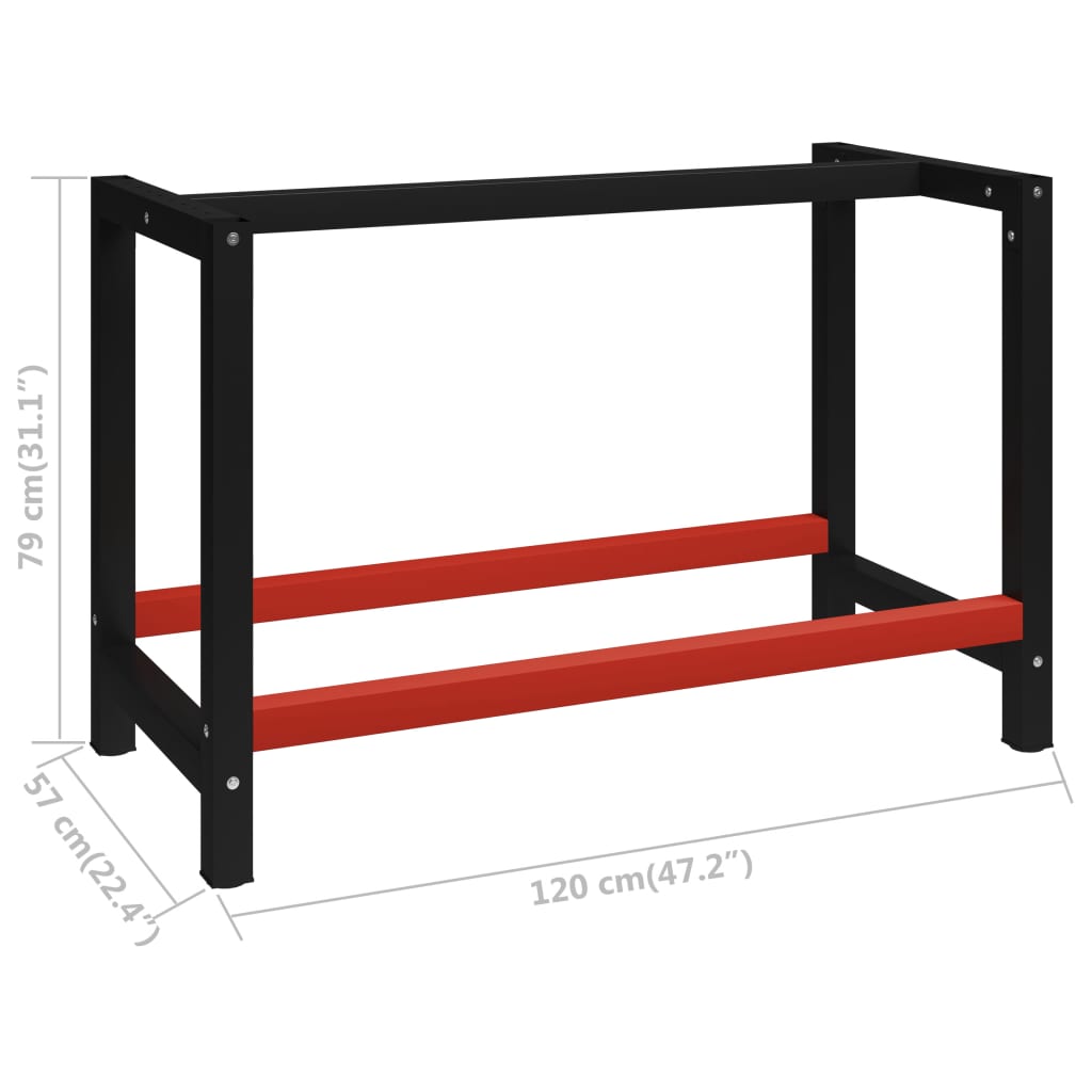 Metal Work Bench 120 x57x79 cm Black and Red