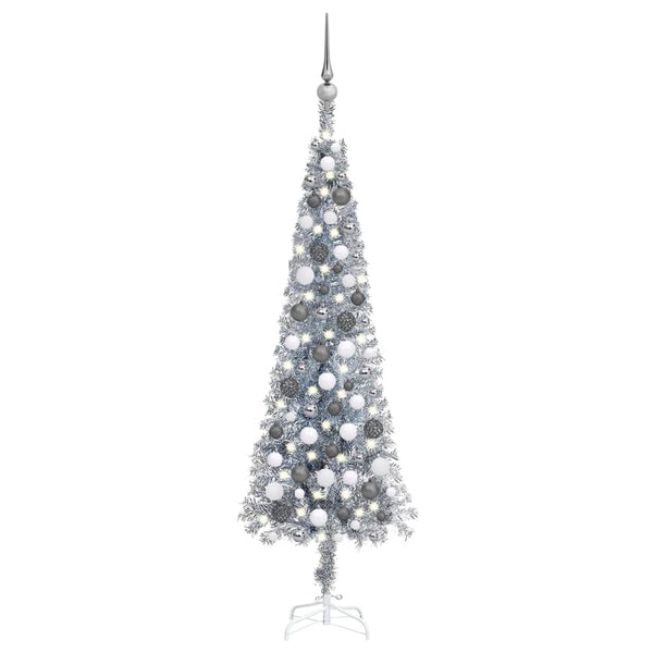  Slim Christmas Tree with LEDs& Ball Set Silver 120 cm