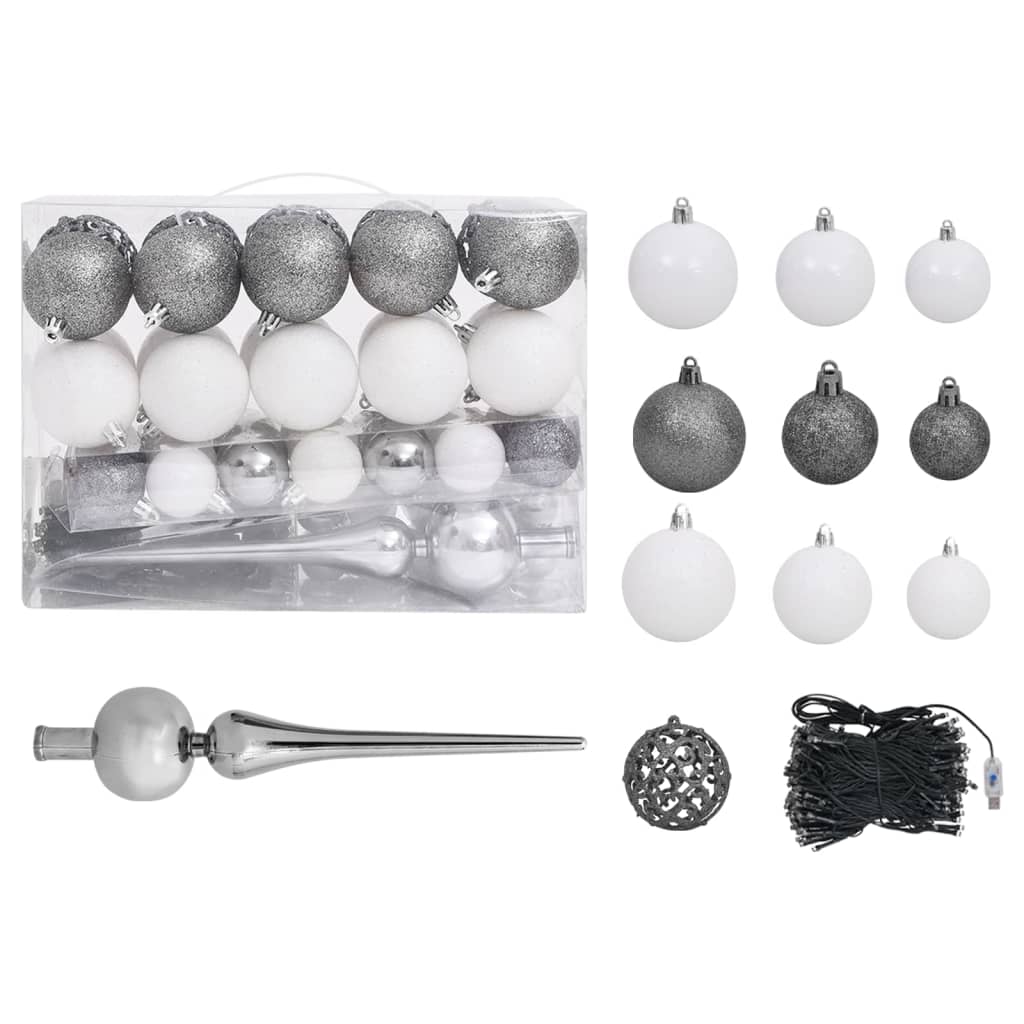 Slim Christmas Tree with LEDs& Ball Set Silver 120 cm
