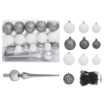 Slim Christmas Tree with LEDs& Ball Set Silver 120 cm