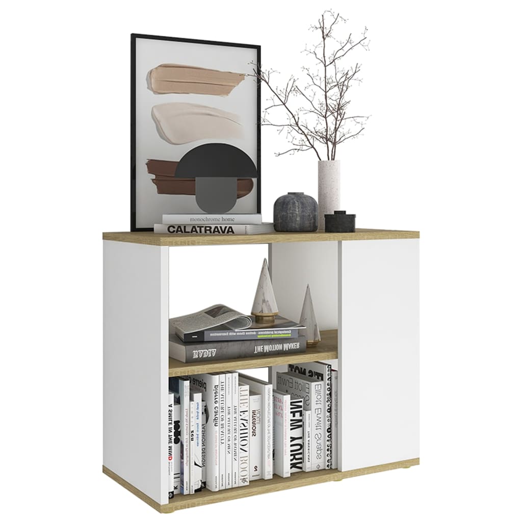 Side Cabinet Sonoma Oak And White Chipboard