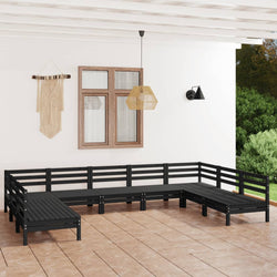 Garden Lounge Set 9 Piece Outdoor Black Solid Pinewood