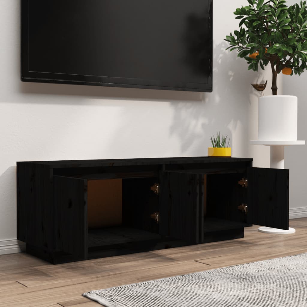 TV Cabinet Black Solid Wood Pine