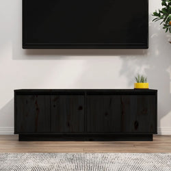 TV Cabinet Black Solid Wood Pine