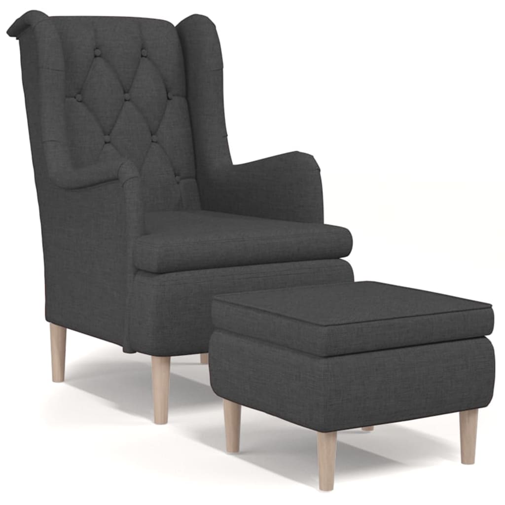 Armchair with Stool Dark Grey Fabric