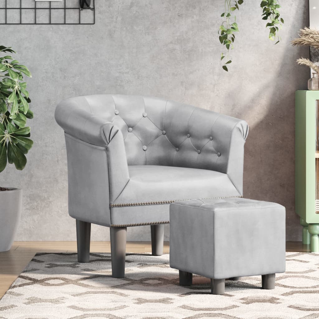 Tub Chair Silver/Brown/White Faux Leather