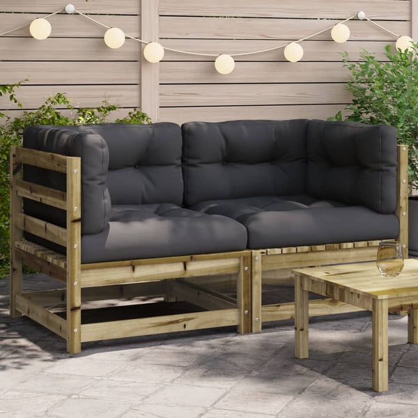  Garden Sofas Corner with Cushions 2 pcs Impregnated Wood Pine
