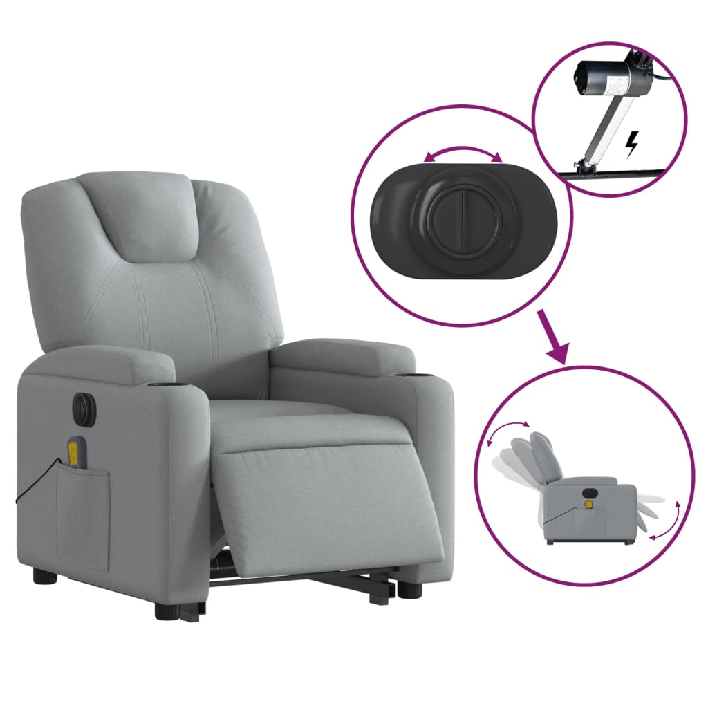 Electric Standing Massage Recliner Chair in Light Grey Fabric
