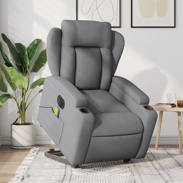  Stylish Electric Stand up Massage Recliner Chair Dark Grey Fabric