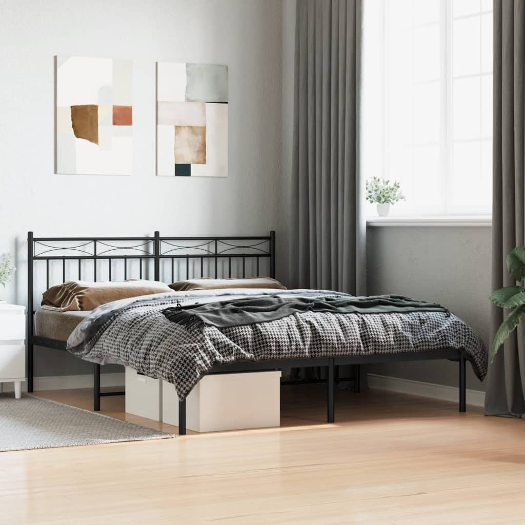 Metal Bed Frame with Headboard & Footboard -Black/White