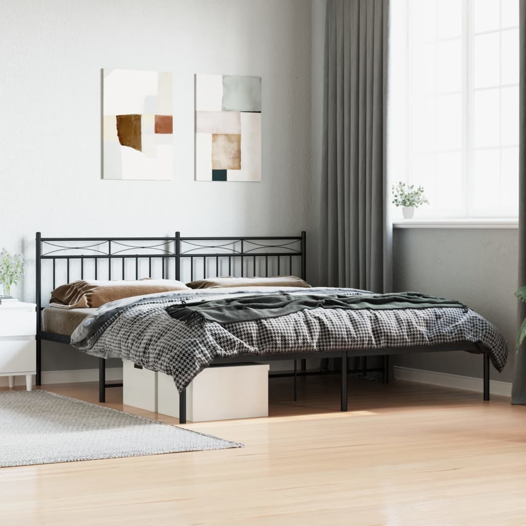 Metal Bed Frame with Headboard & Footboard -Black/White