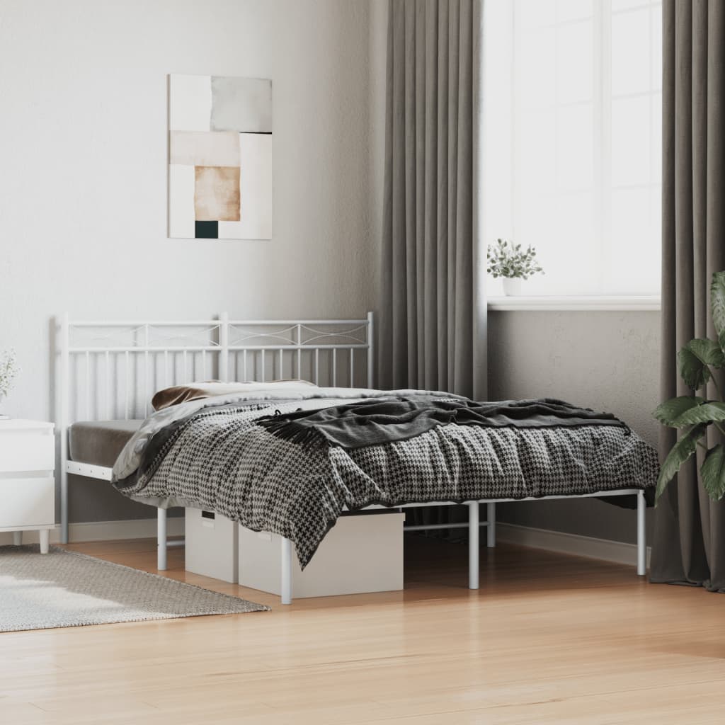 Metal Bed Frame with Headboard & Footboard -Black/White