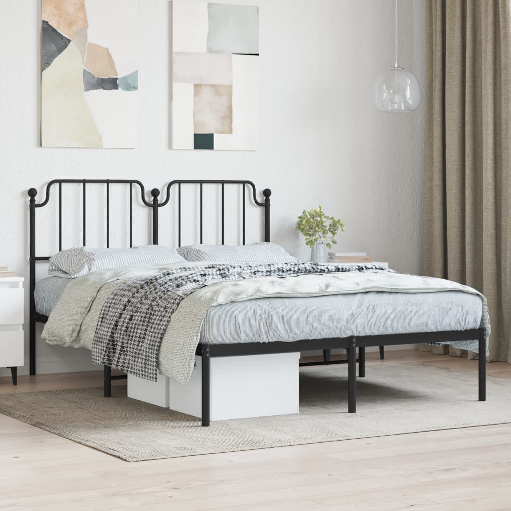 Black Metal Bed Frame with Stately Headboard