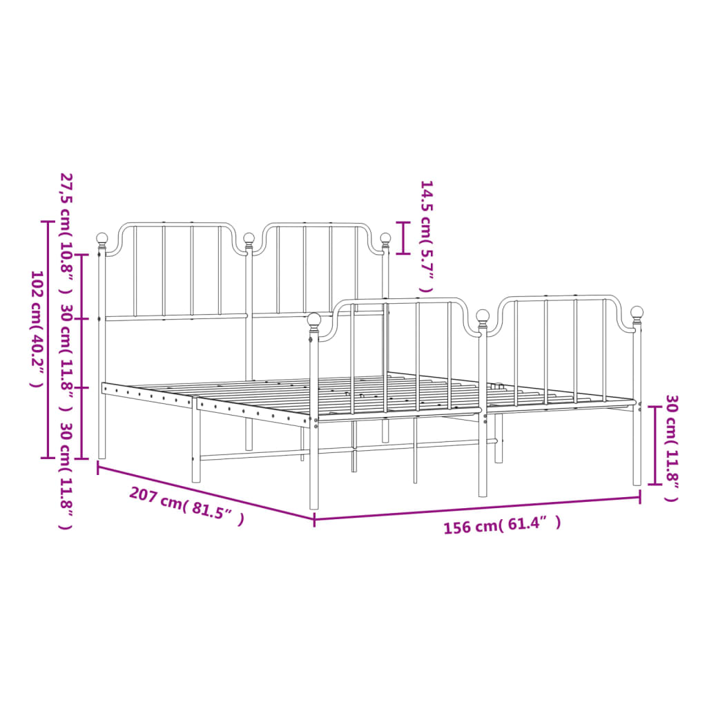 Elegance: Metal Bed Frame with Headboard and Footboard