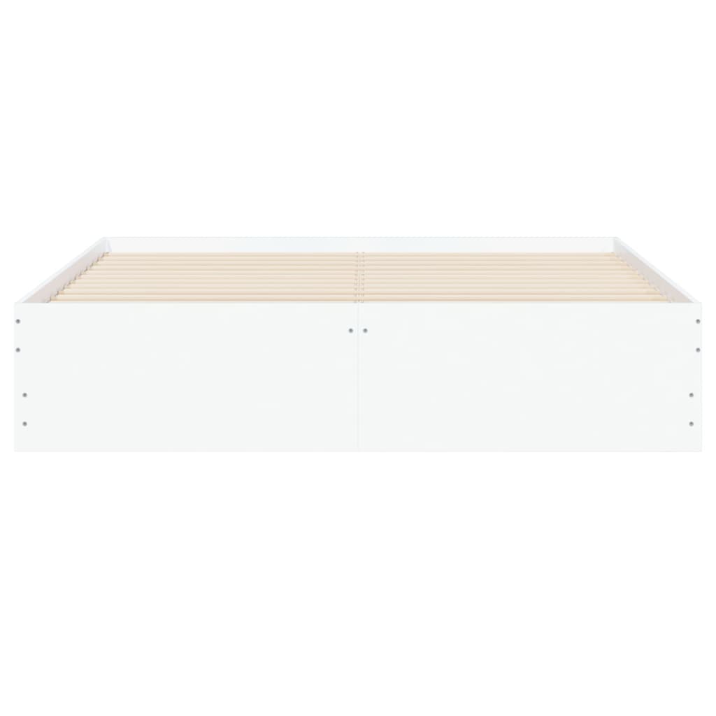 Bed Frame with Drawers-White Engineered Wood