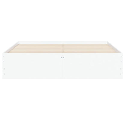 Bed Frame with Drawers-White Engineered Wood