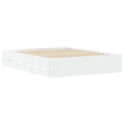 Bed Frame with Drawers-White Engineered Wood