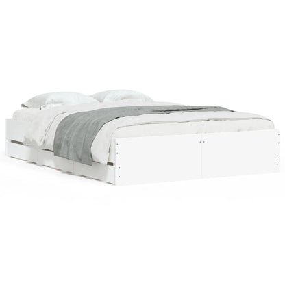 Bed Frame with Drawers-White Engineered Wood
