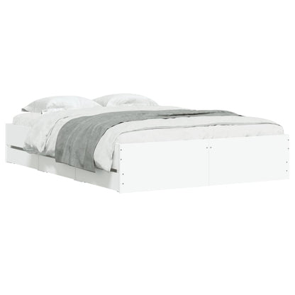 Bed Frame with Drawers-White Engineered Wood