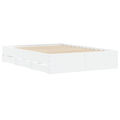 Bed Frame with Drawers-White Engineered Wood