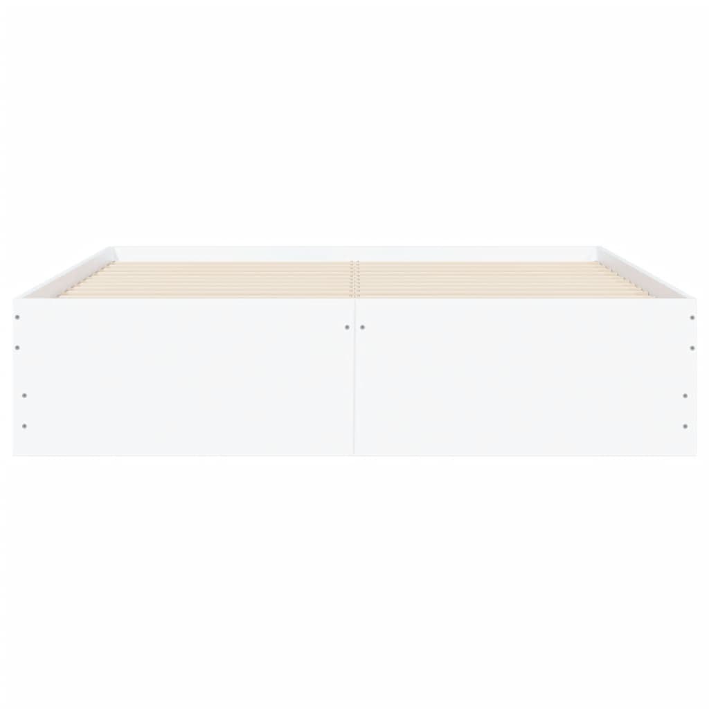Bed Frame with Drawers-White Engineered Wood