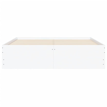 Bed Frame with Drawers-White Engineered Wood