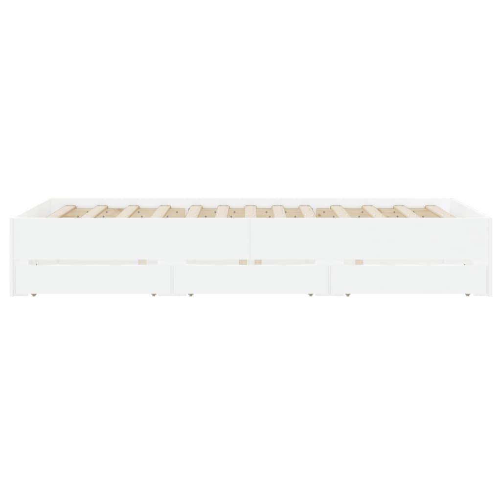 Bed Frame with Drawers-White Engineered Wood