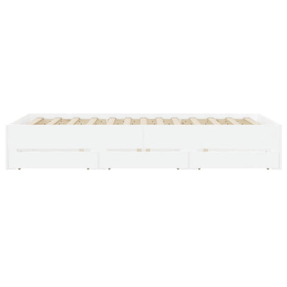 Bed Frame with Drawers-White Engineered Wood
