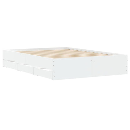 Bed Frame with Drawers-White Engineered Wood