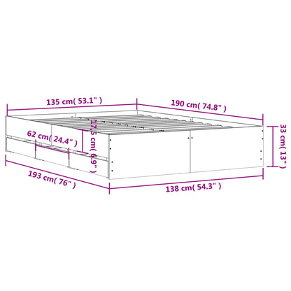 Bed Frame with Drawers-White Engineered Wood