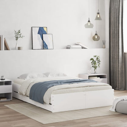 Bed Frame with Drawers-White Engineered Wood