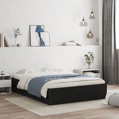 Bed Frame with Drawers-White Engineered Wood