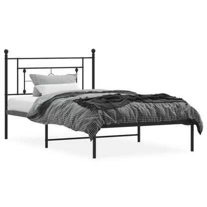 Metal Bed Frame with Headboard Black