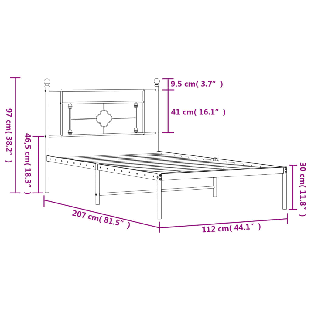 Metal Bed Frame with Headboard Black