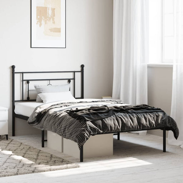  Metal Bed Frame with Headboard Black