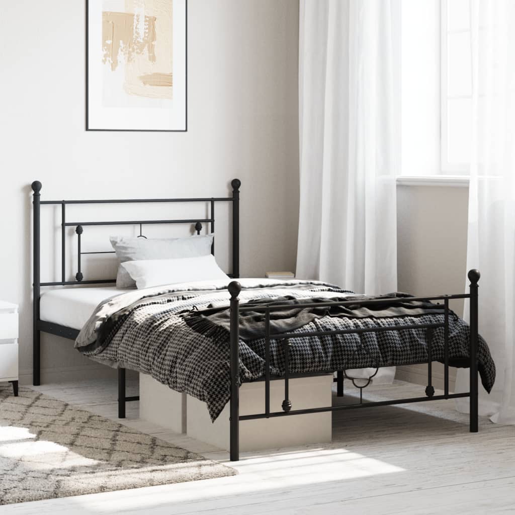 Metal Bed Frame with Headboard and Footboard White - 207×112×97cm