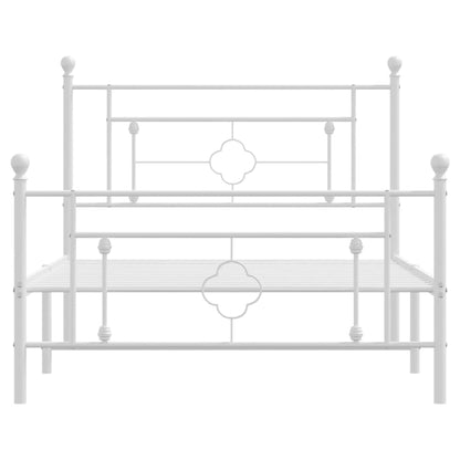 Metal Bed Frame with Headboard and Footboard White